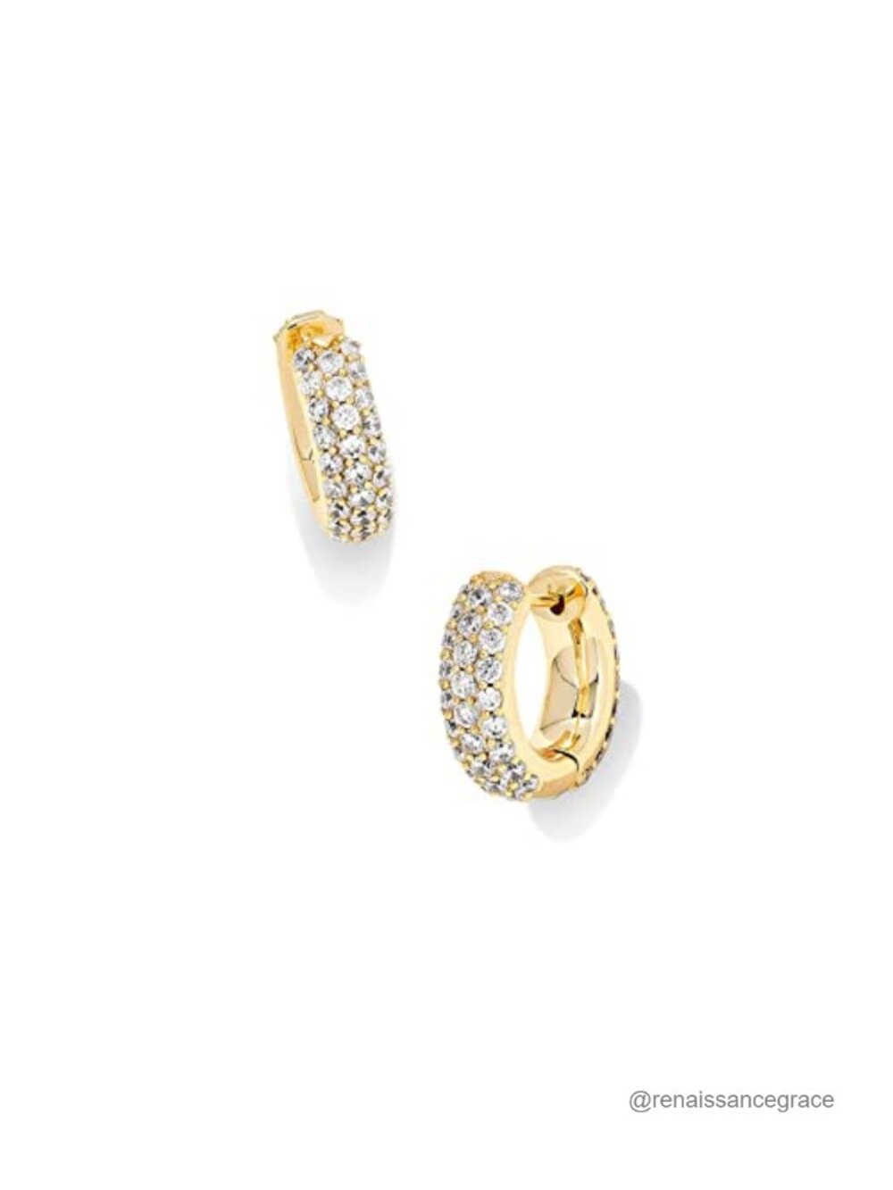Gold Plated Pave Crystal Huggie Hoop Earrings 0.62" Hinged Minimalist